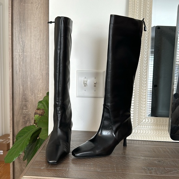 Zara heeled leather knee high boots leather black kitten heel 2006/310 38 7.5 - Picture 9 of 16